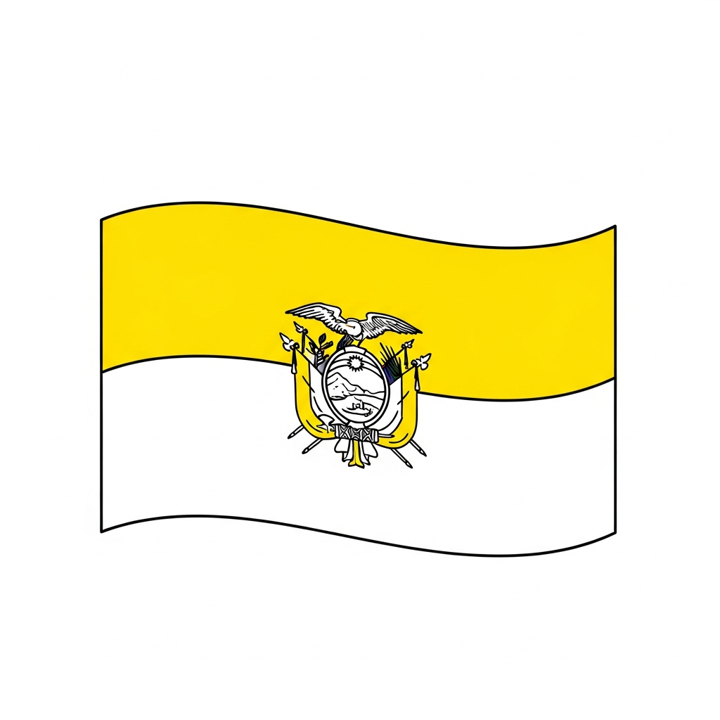 Desenho de bandeira equador para colorir com faixas horizontais e brasão central