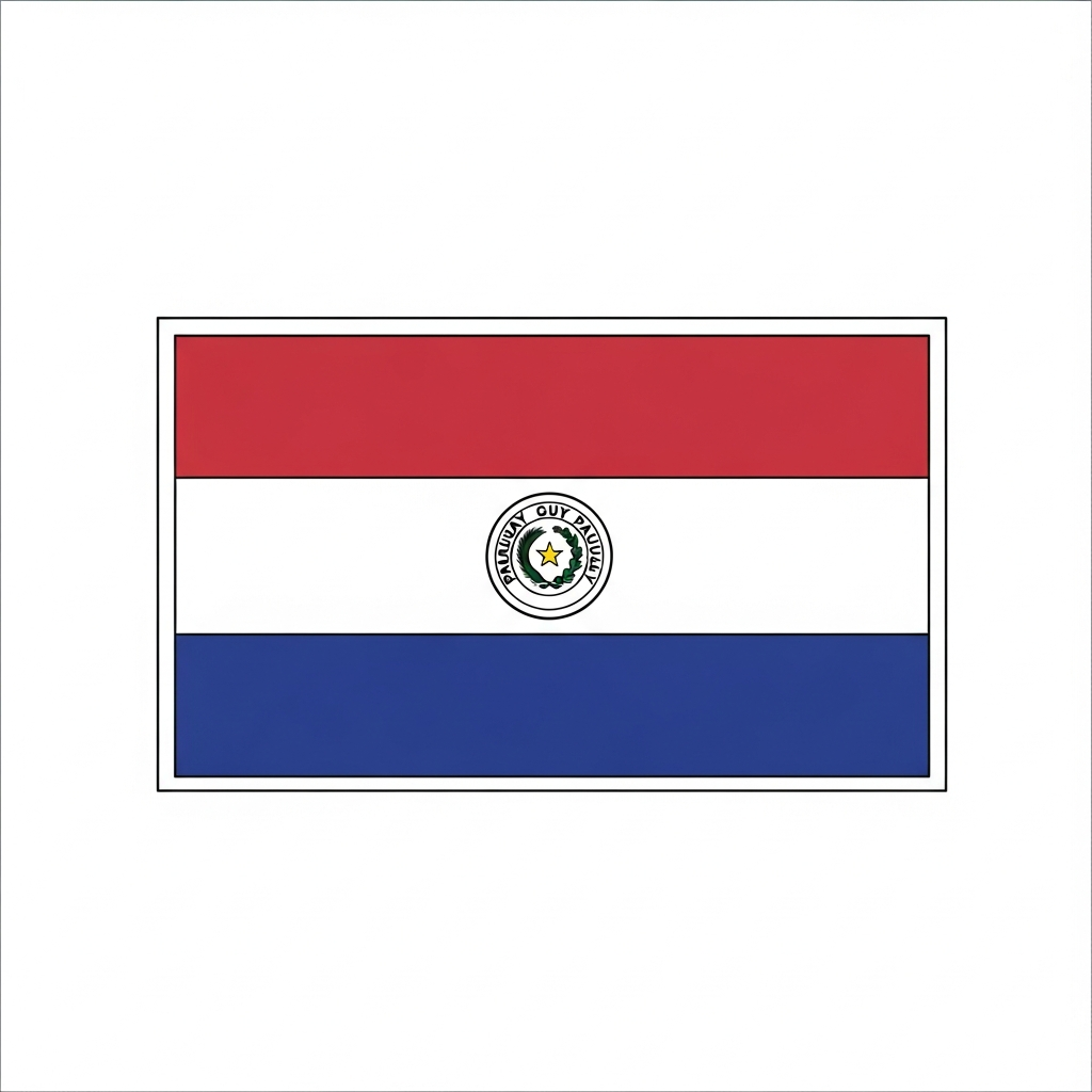 Desenho de bandeira paraguai para colorir com faixas horizontais e emblema central