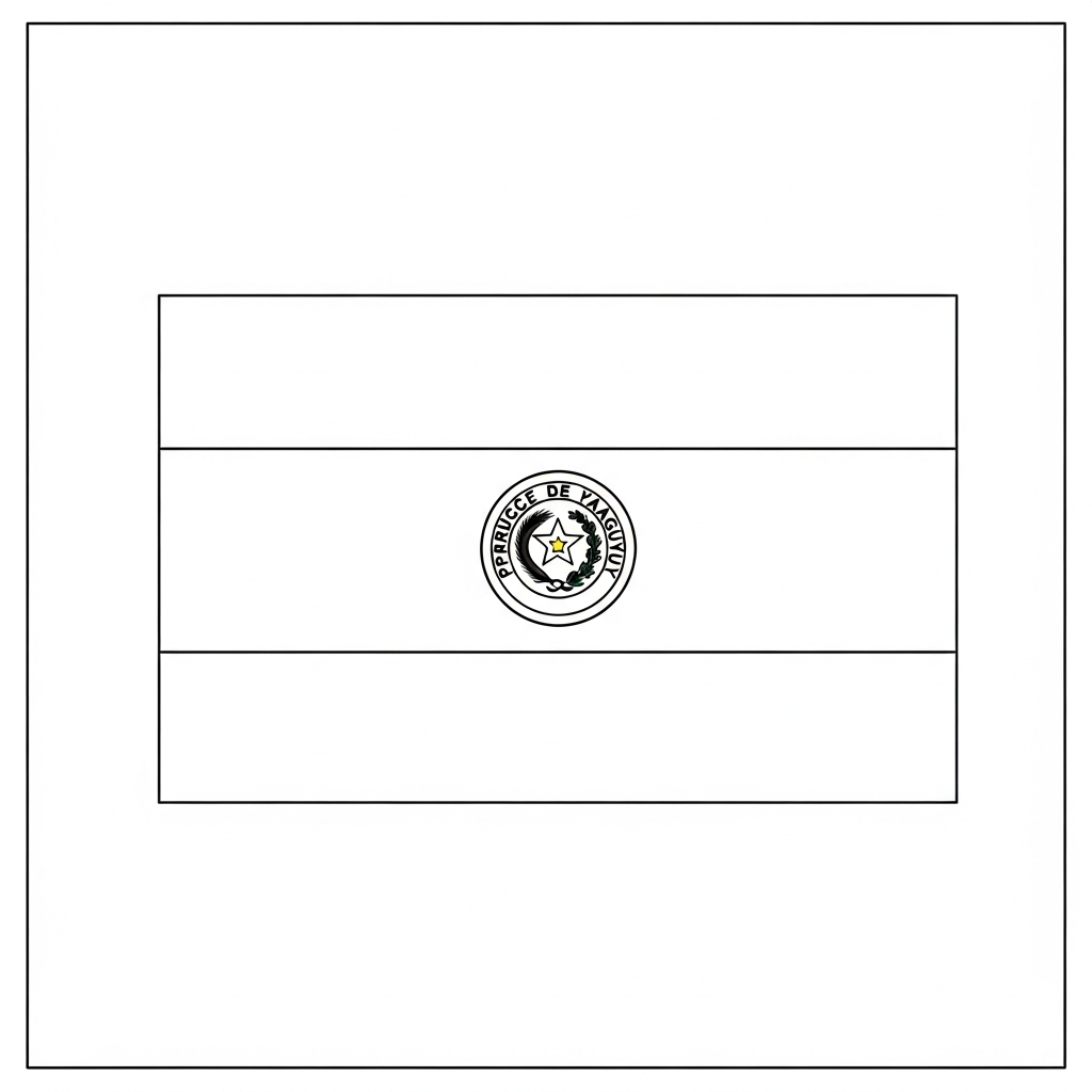 Desenho de bandeira paraguai para colorir com listras horizontais e emblema central