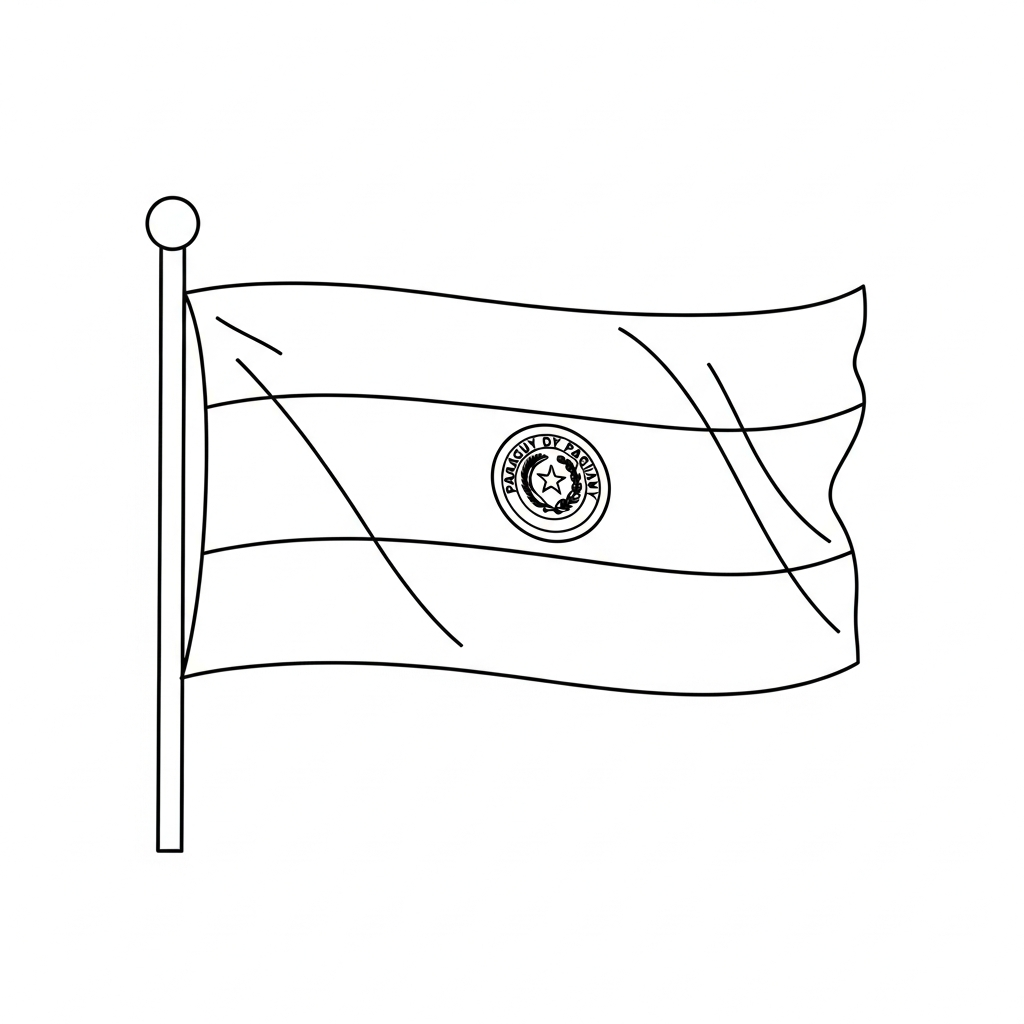 Desenho de bandeira paraguai para colorir com faixas horizontais e emblema central