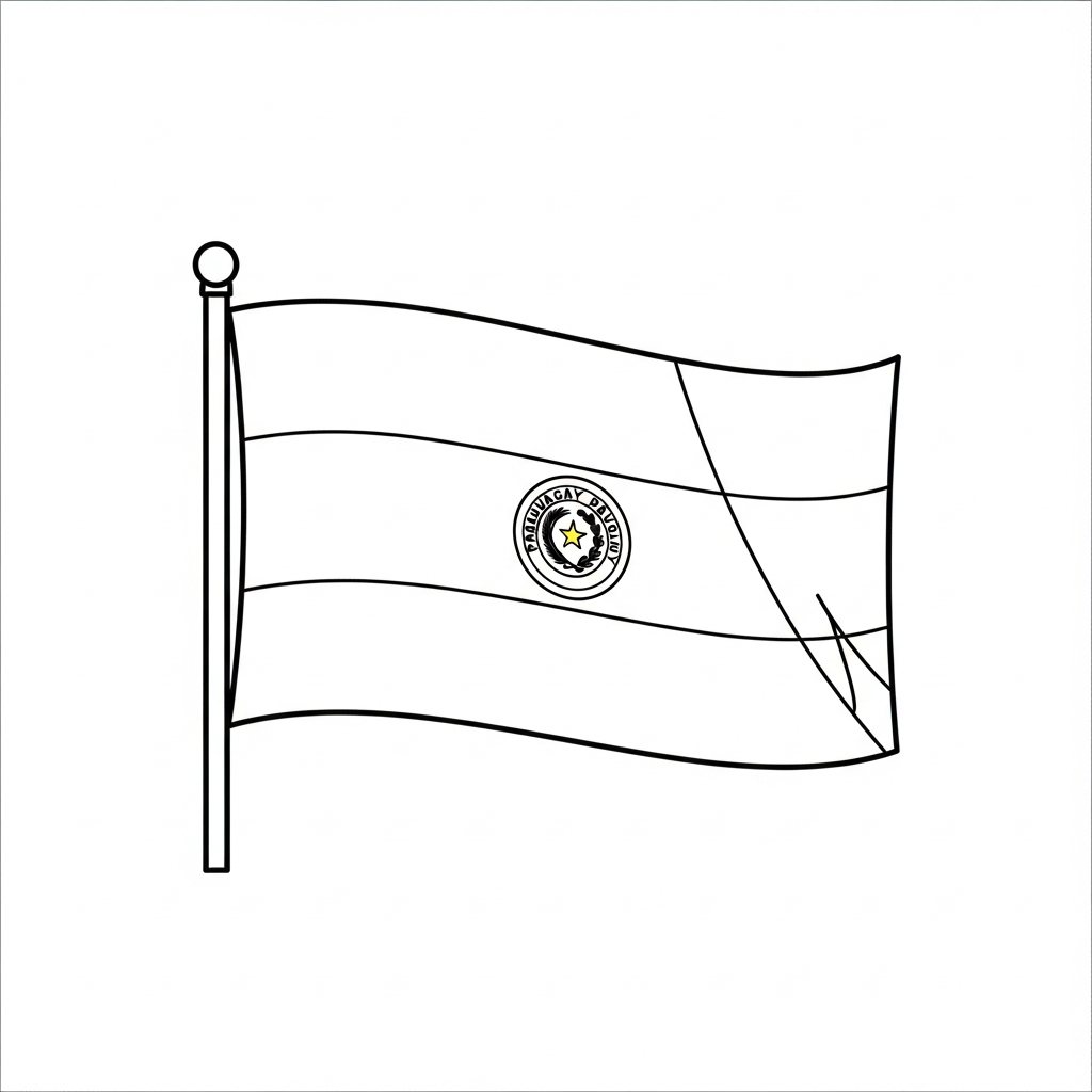 Desenho de bandeira paraguai para colorir com listras e brasão central
