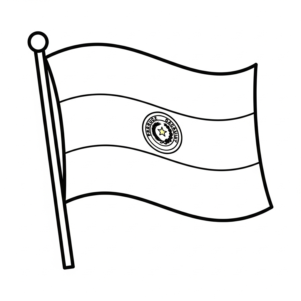 Desenho de bandeira paraguai para colorir com listras horizontais e emblema central