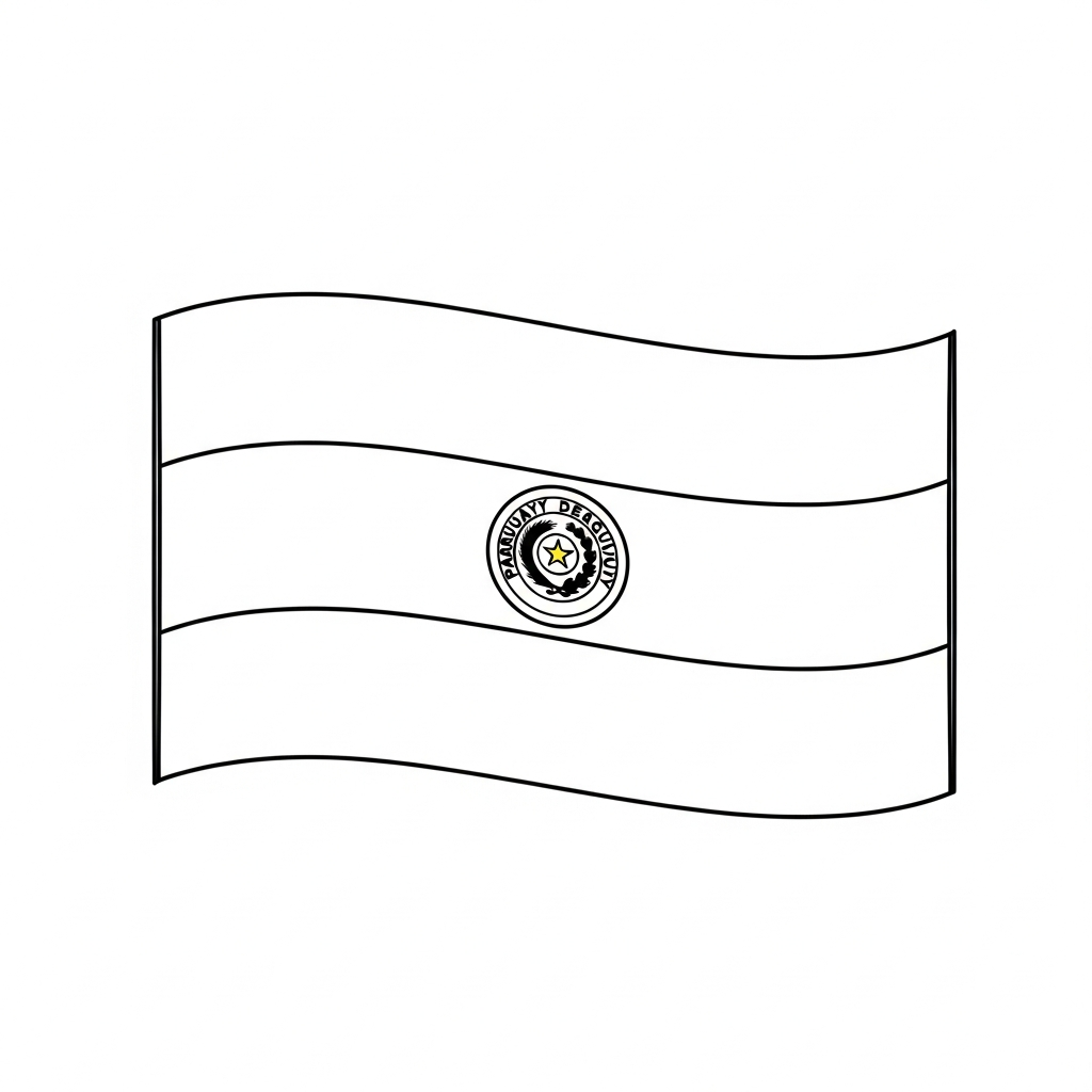 Desenho de bandeira paraguai para colorir com listras e escudo central