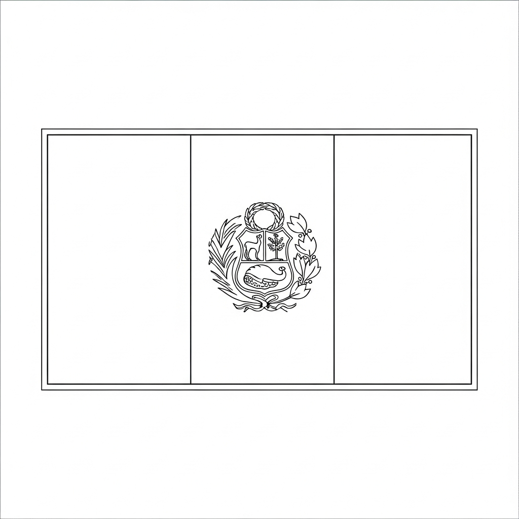 Desenho de bandeira peru para colorir com listras verticais e brasão central