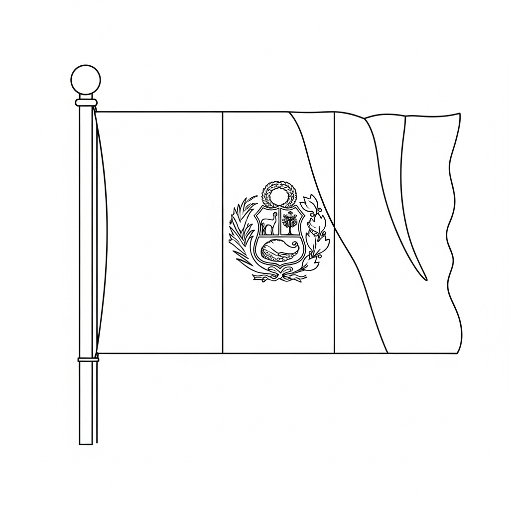 Desenho de bandeira peru para colorir com contornos simples e detalhes patrióticos