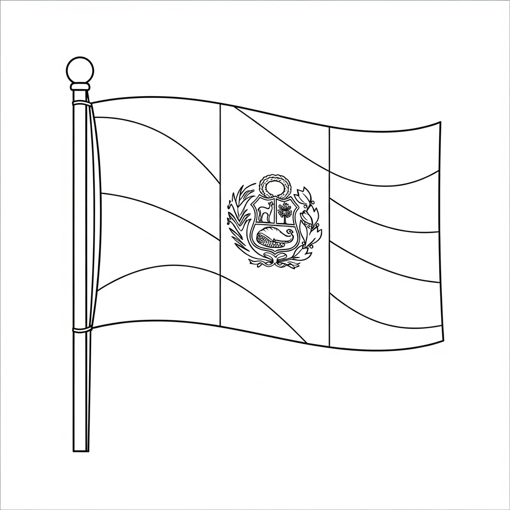 Desenho de bandeira peru para colorir com formas simples e contornos nítidos