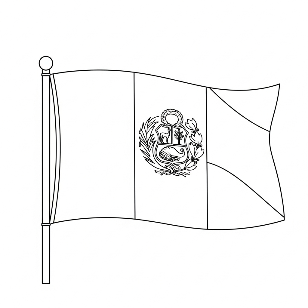 Desenho de bandeira peru para colorir com formato retangular e linhas simples