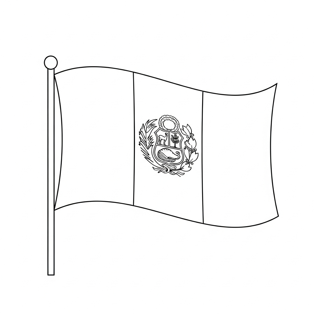 Desenho de bandeira peru para colorir com detalhes simples e contornos bem definidos