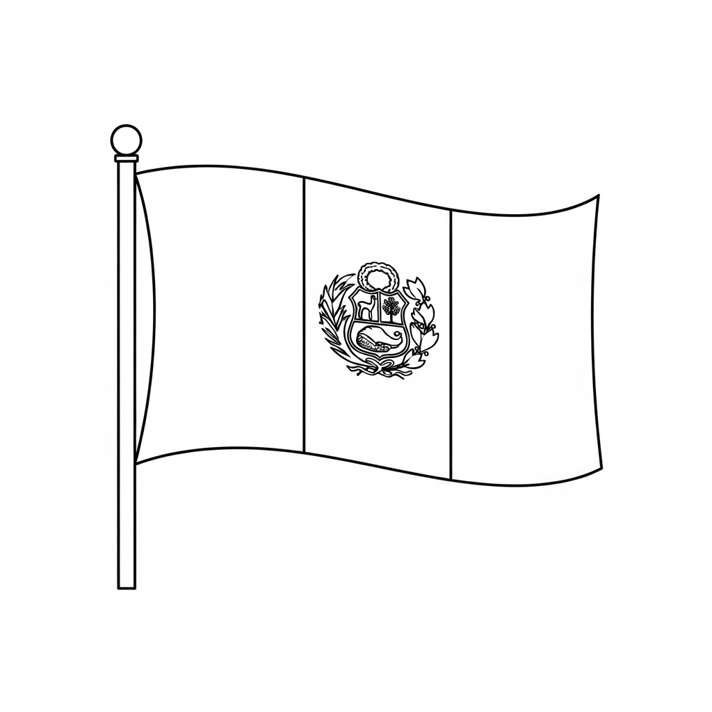 Desenho de bandeira peru para colorir com linhas simples e detalhes patrióticos