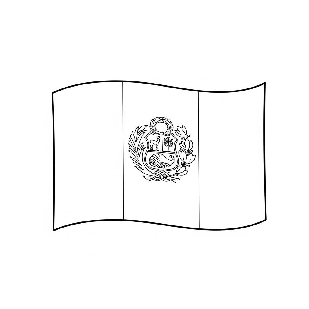 Desenho de bandeira peru para colorir com contorno simples e detalhes patrióticos