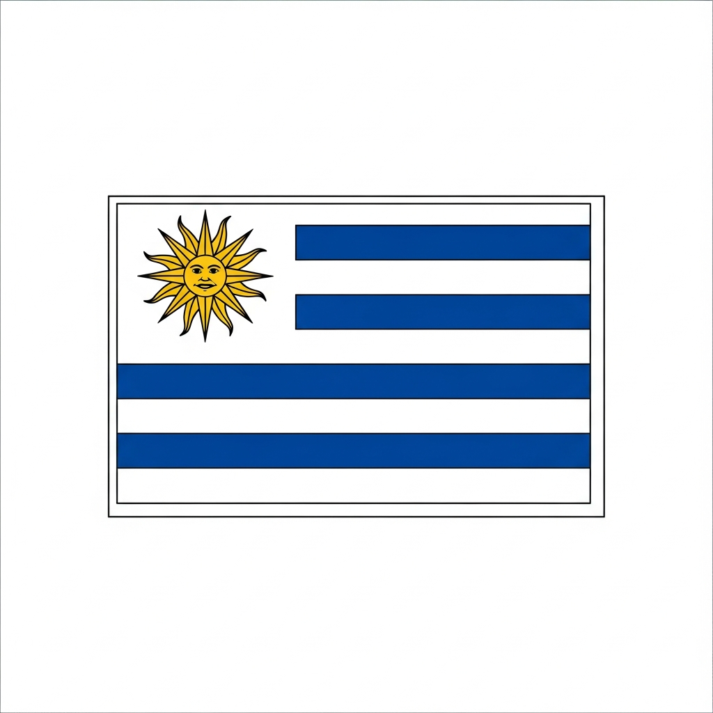 Desenho de bandeira uruguai para colorir com listras e sol no canto