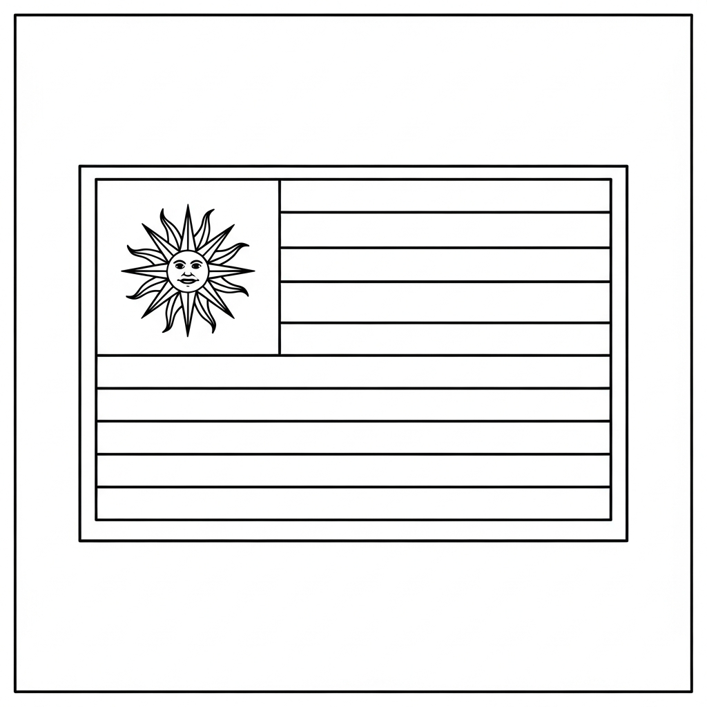 Desenho de bandeira uruguai para colorir com sol e listras onduladas