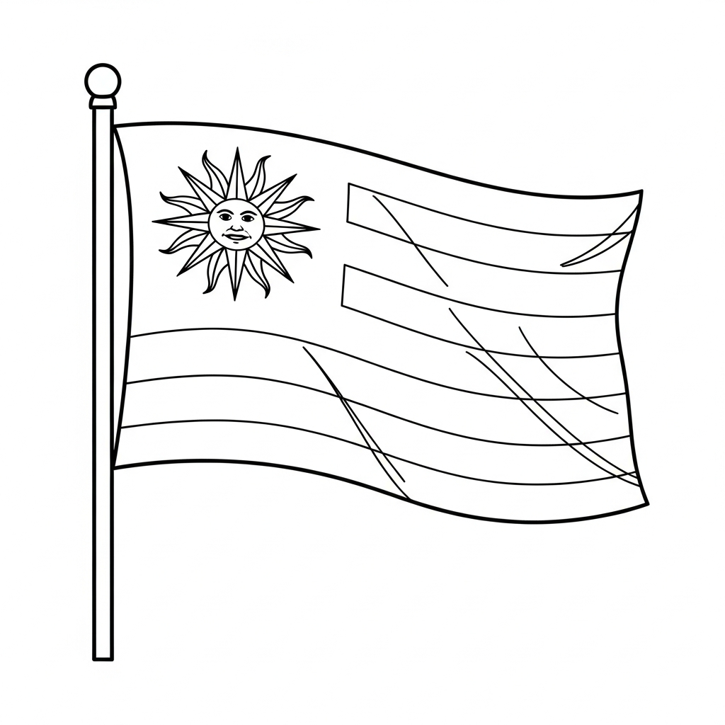 Desenho de bandeira uruguai para colorir com listras e sol central