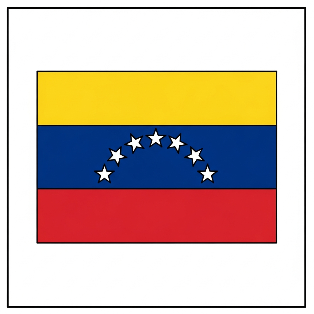 Desenho de bandeira venezuela para colorir com listras, estrelas e brasão destacado