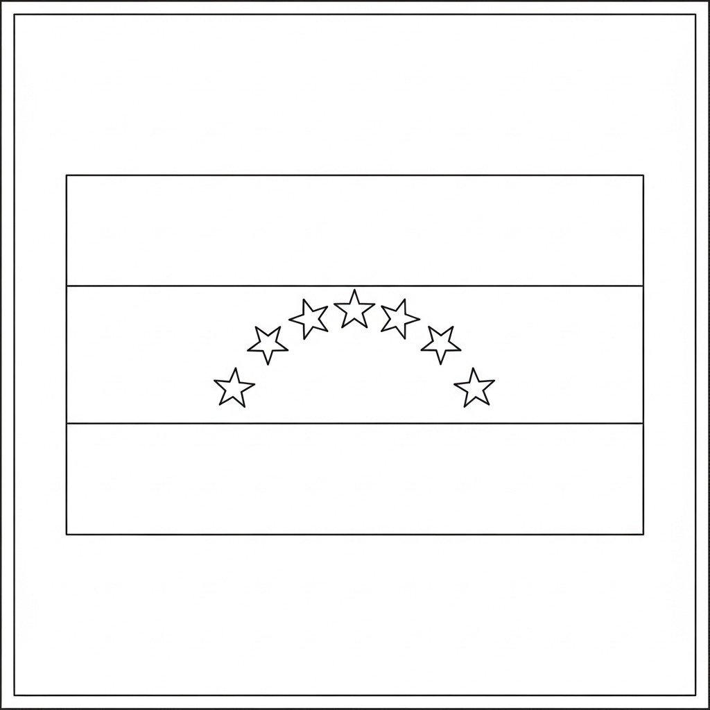 Desenho de bandeira venezuela para colorir com listras, estrelas e brasão simples
