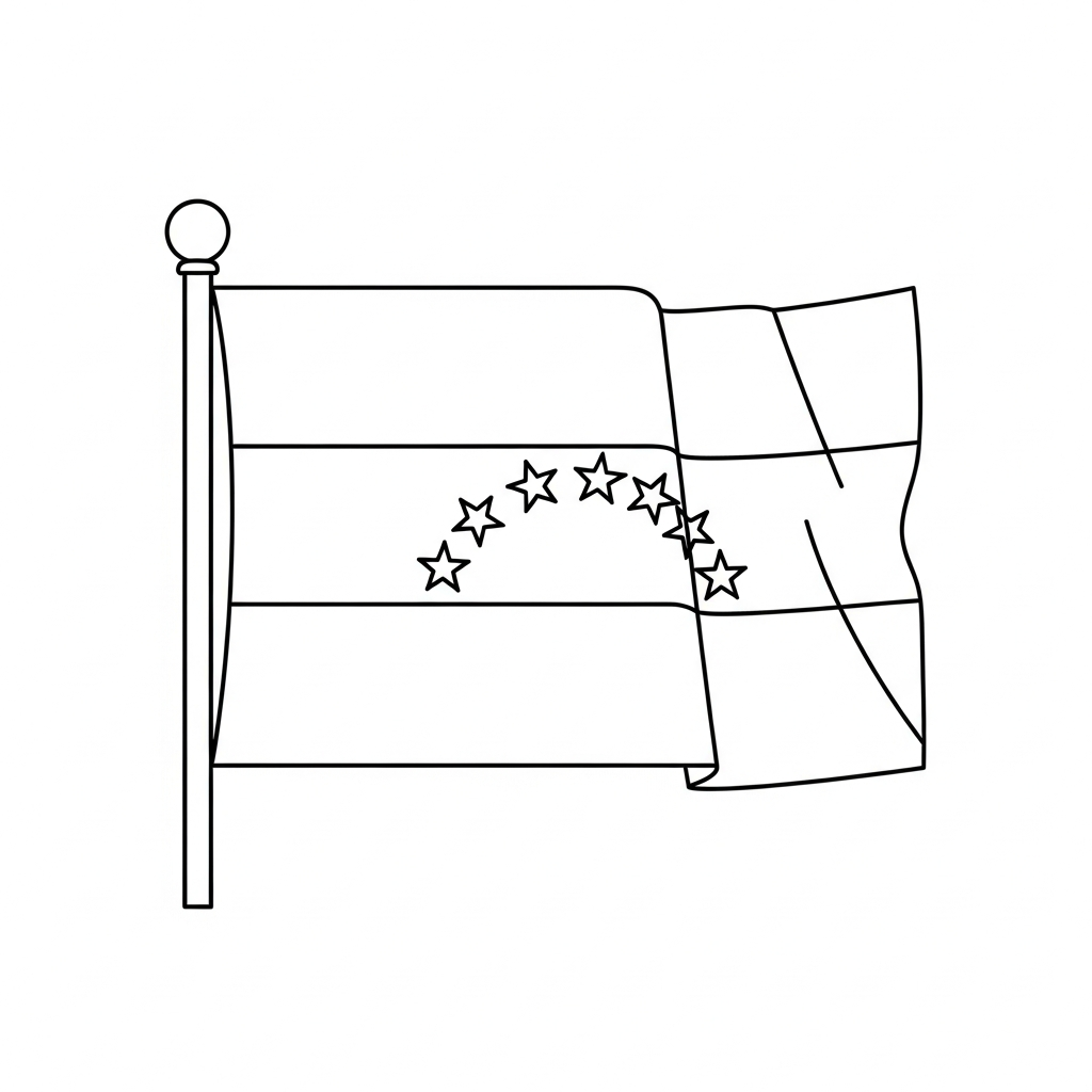 Desenho de bandeira venezuela para colorir com faixas e estrelas em destaque