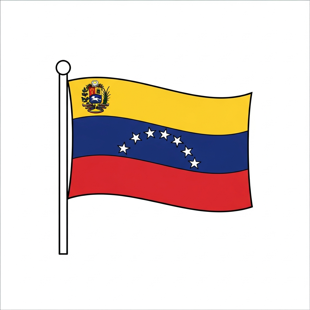 Desenho de bandeira venezuela para colorir com listras, estrelas e brasão nacional