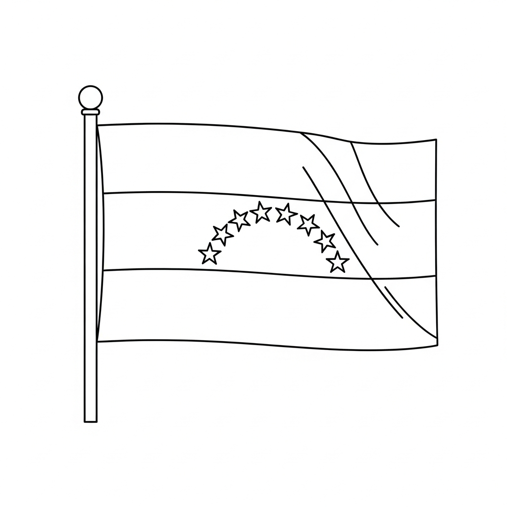 Desenho de bandeira venezuela para colorir com estrelas e listras marcadas