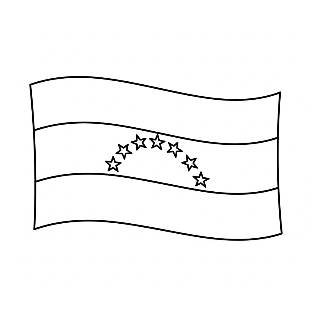 Desenho de bandeira venezuela para colorir com listras, estrelas e escudo nacional