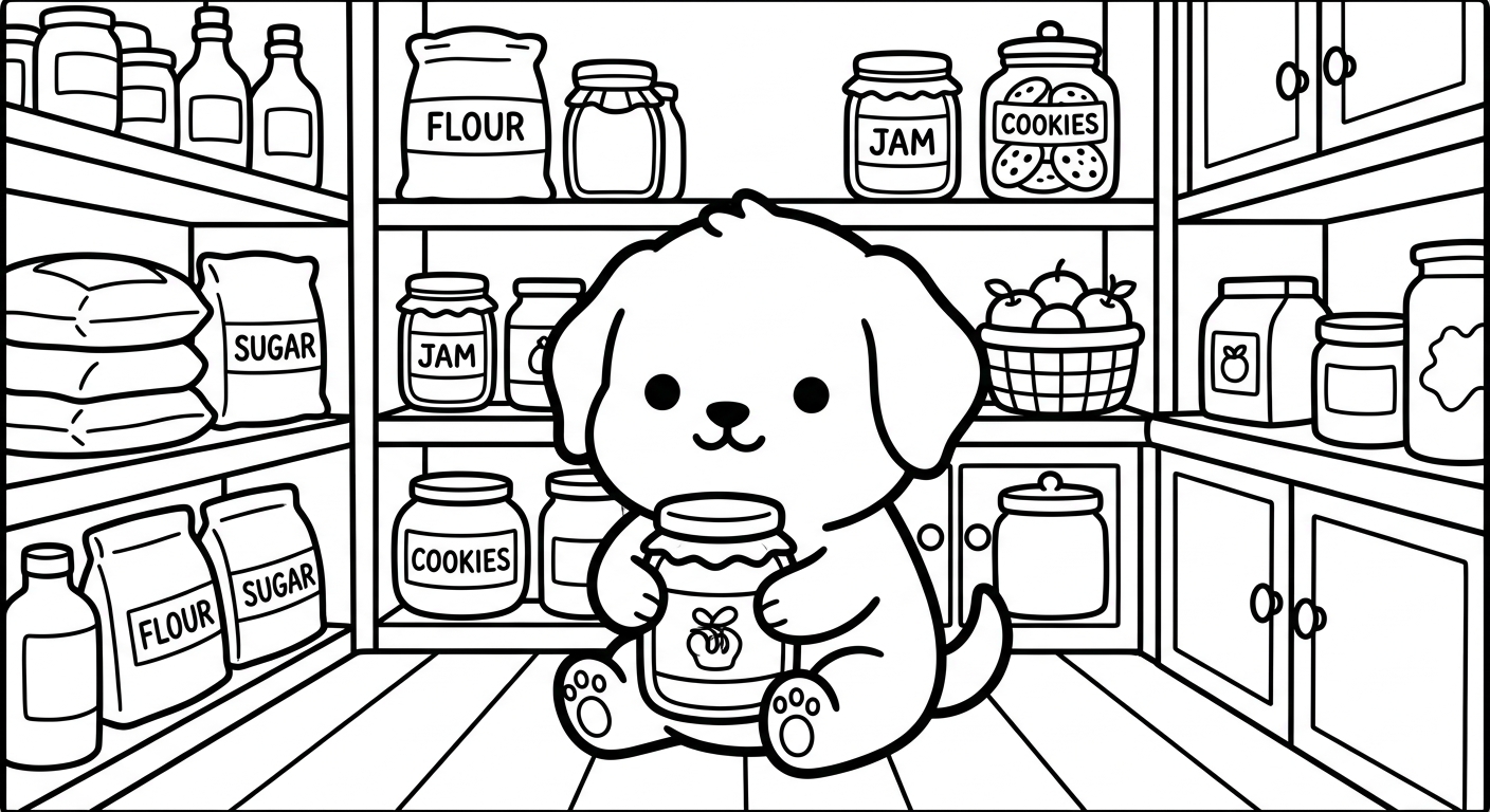 Desenho de cachorrinho com pote de mel para colorir pulando alegremente