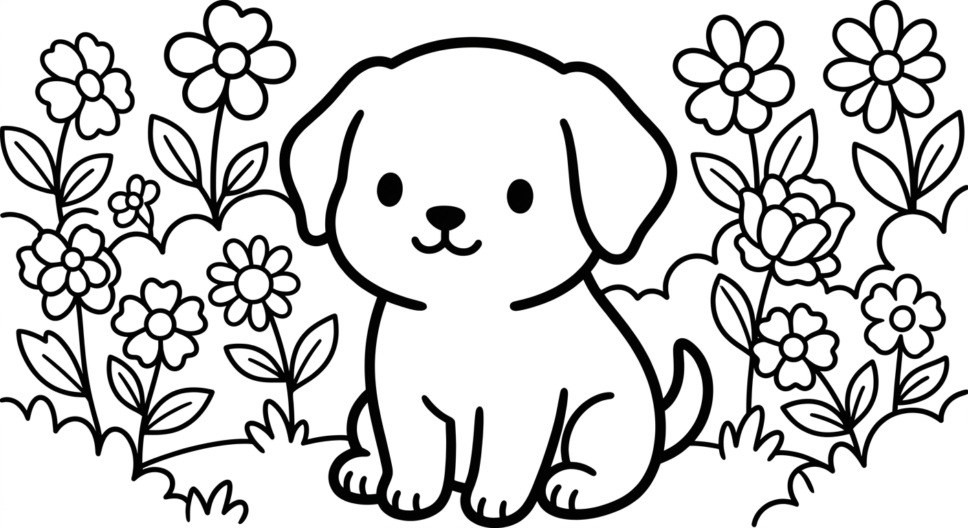 Desenho de cachorrinho fofo para colorir caminhando com traços simples