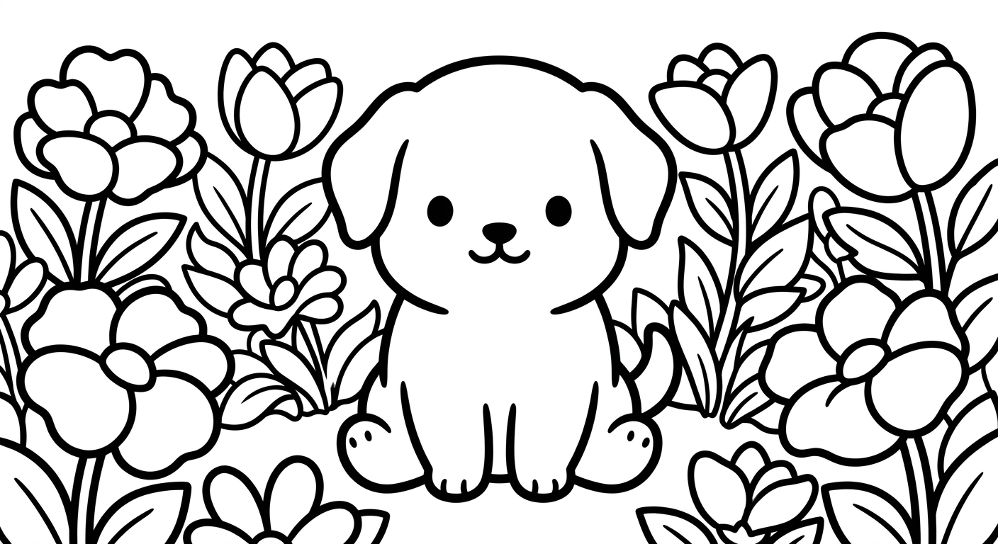 Desenho de cachorrinho para colorir deitado relaxando em pose fofa