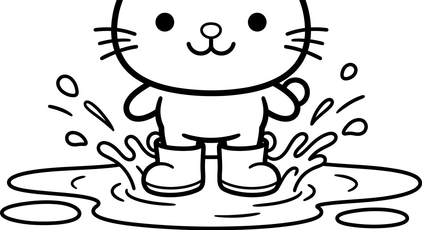 Desenho de coelhinho com botas de chuva para colorir pulando feliz com flores