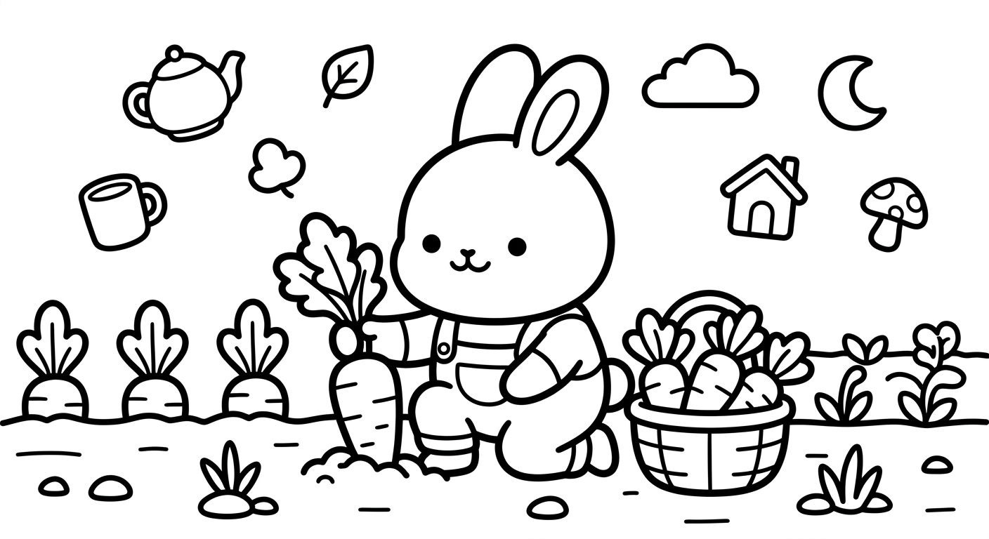 Desenho de coelhinho para colorir fofo se espreguiçando sozinho