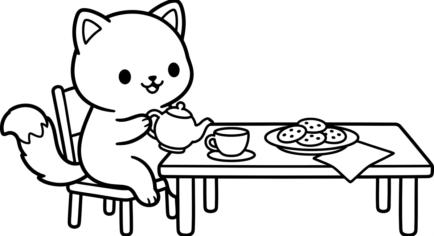 Desenho de gatinho tomando chá para colorir abraçando uma xícara fofa