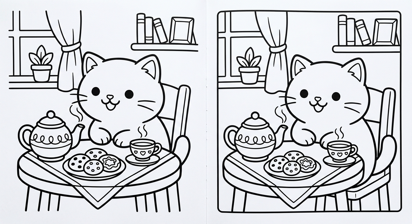 Desenho de gatinho tomando chá para colorir abraçando uma xícara fofa