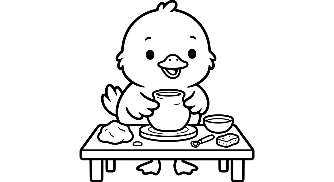 Desenho de patinho com massinha para colorir fofo acenando alegremente