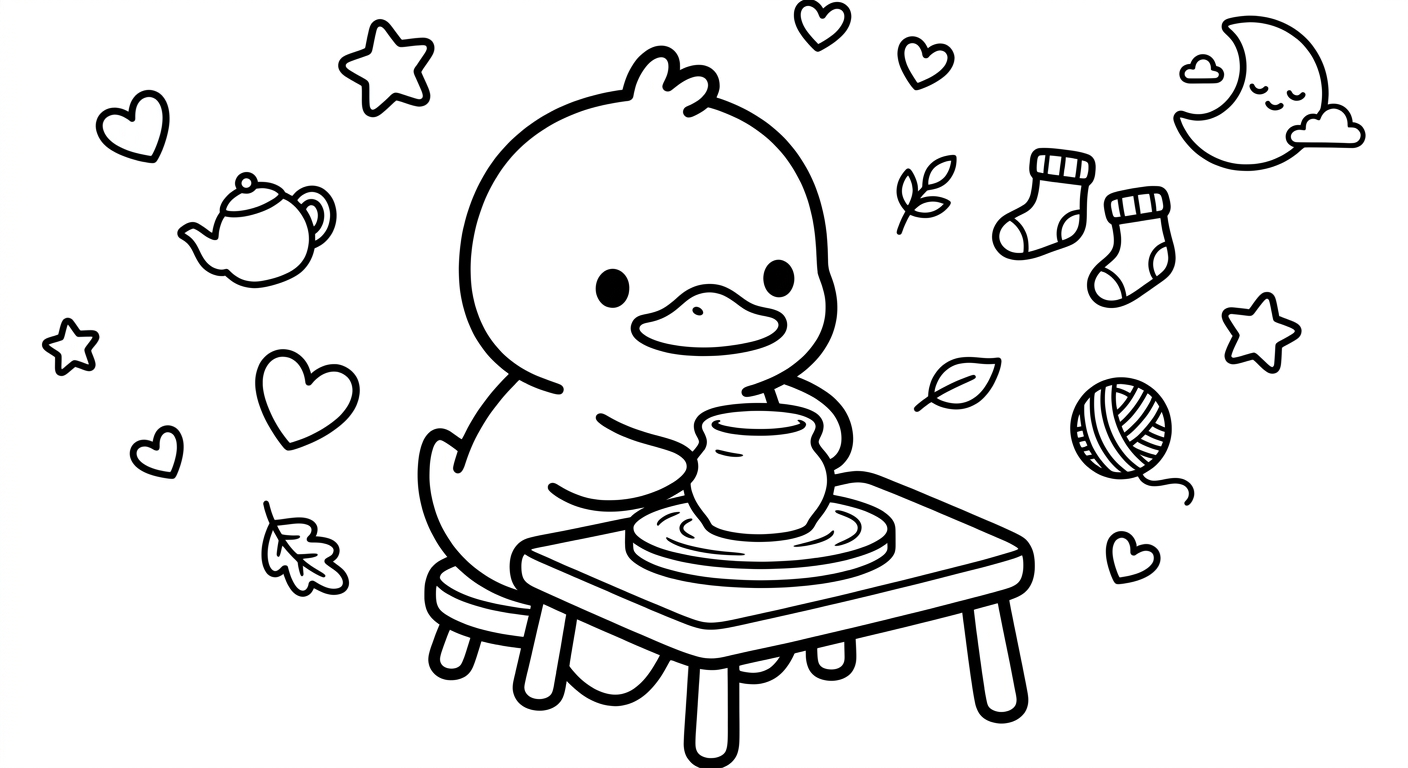Desenho de patinho com massinha para colorir abraçando uma bolinha fofinha