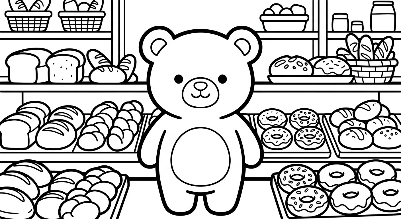 Desenho de ursinho confeiteiro para colorir abraçando um cupcake fofo