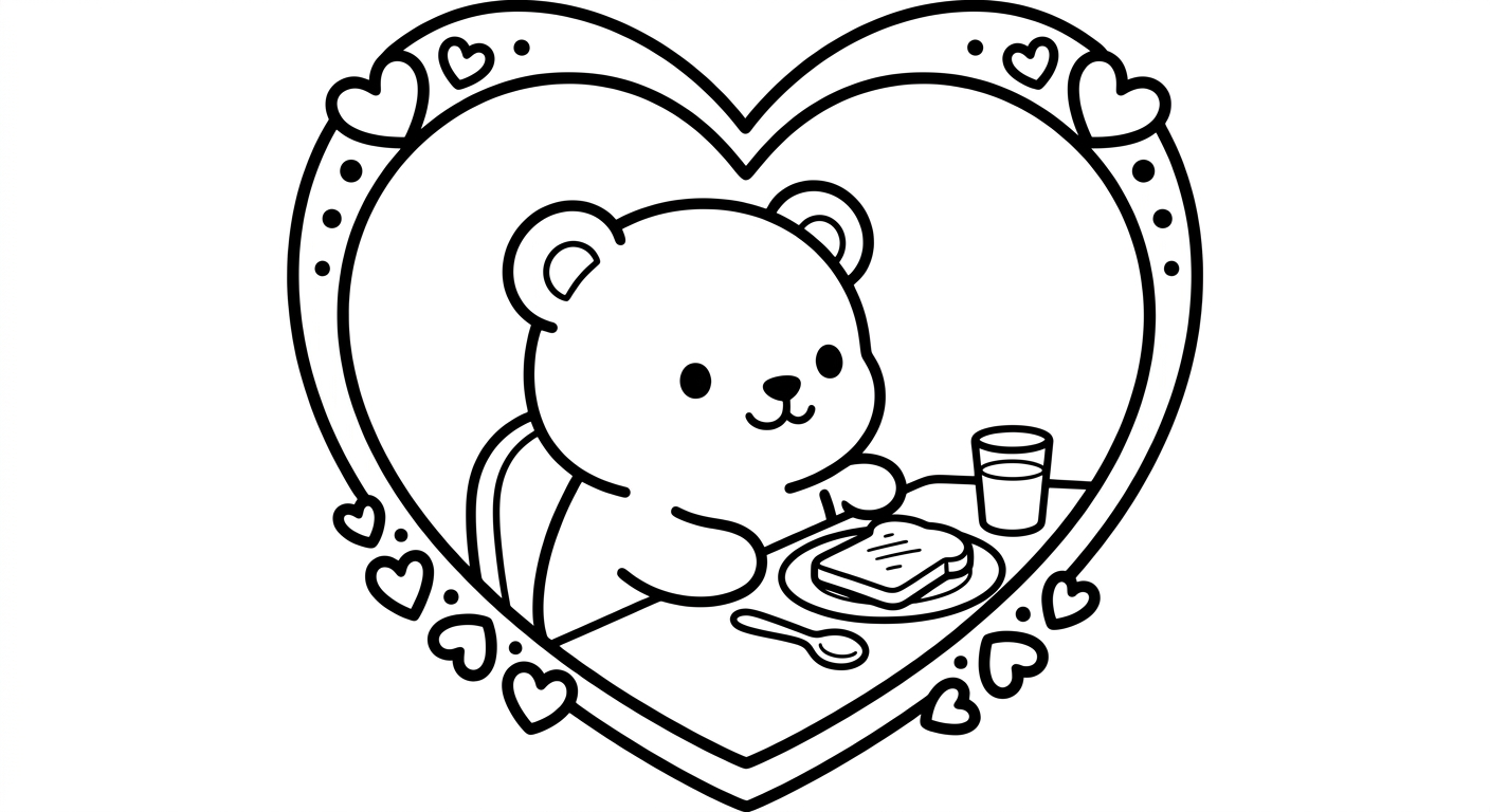 Desenho de ursinho tomando café da manhã para colorir abraçando uma caneca fofa