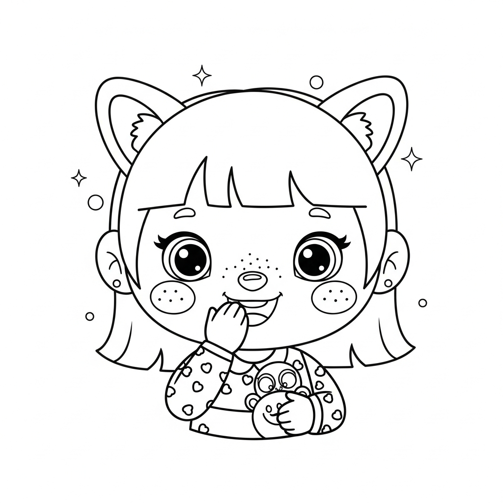Menina kawaii acenando em cenário simples, desenho para colorir e imprimir
