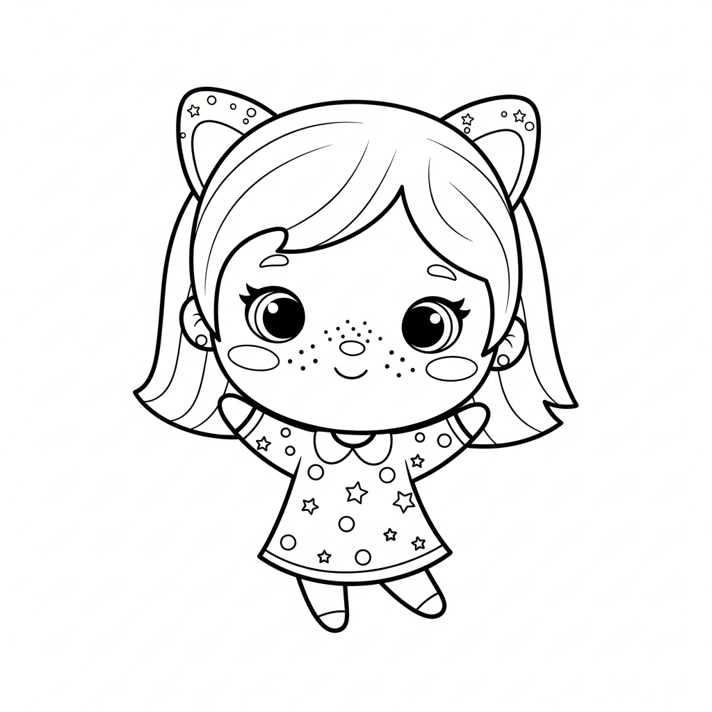 Menina kawaii em pose fofa com cenário simples, desenho para colorir e imprimir