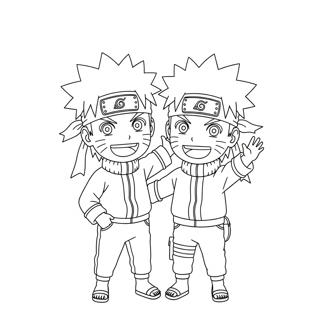 Desenho de Naruto para colorir em pé acenando com sorriso alegre