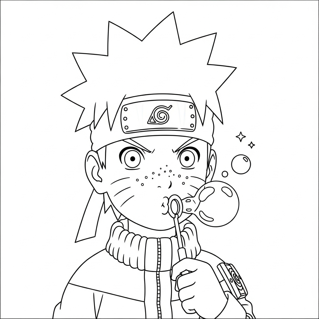 Desenho de Naruto para colorir fazendo bolhas de sabão alegremente