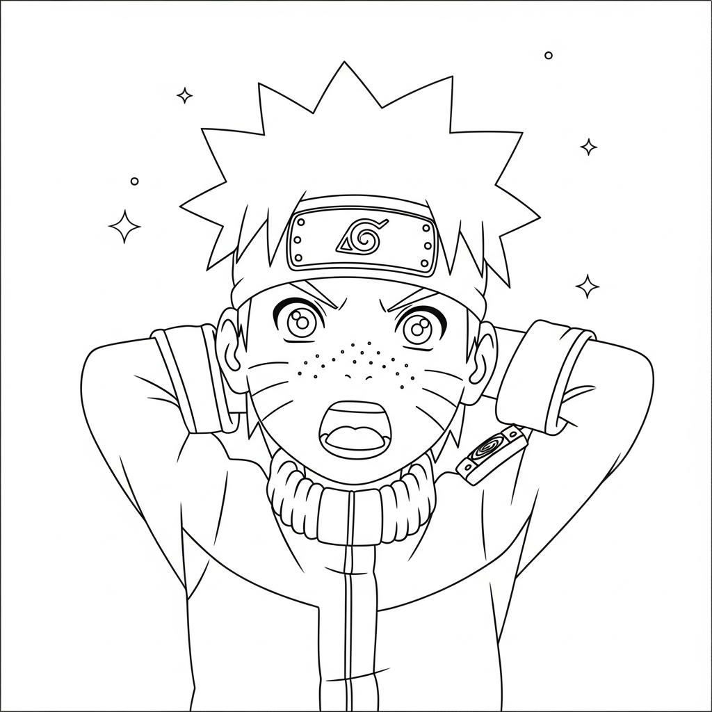 Desenho de Naruto para colorir bocejando e se espreguiçando sonolento