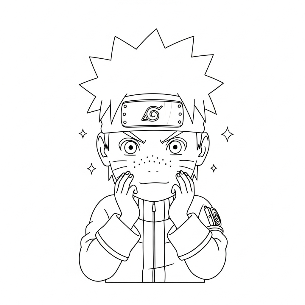 Desenho de naruto para colorir envergonhado escondendo o rosto com as mãos