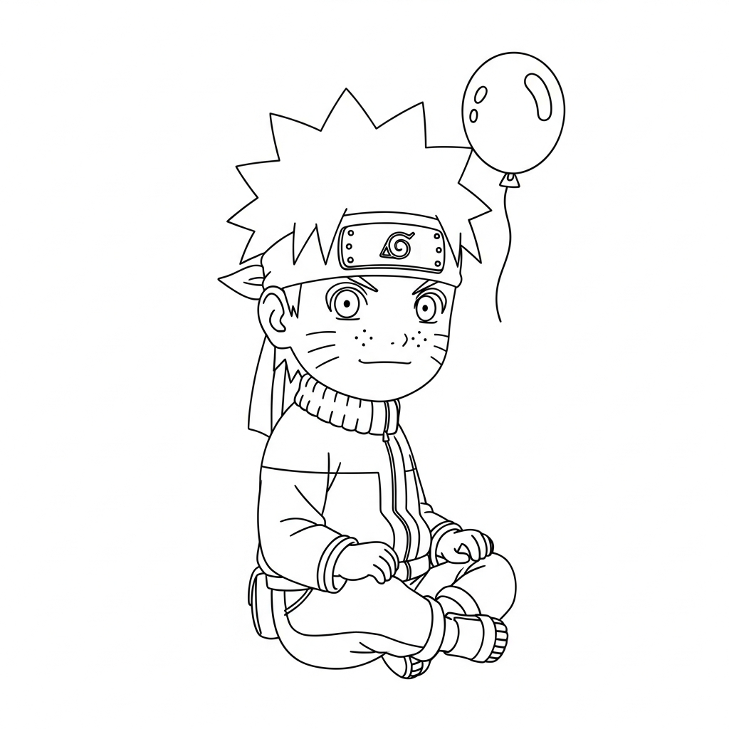 Desenho de Naruto para colorir meditando calmo de pernas cruzadas com kunai pequena