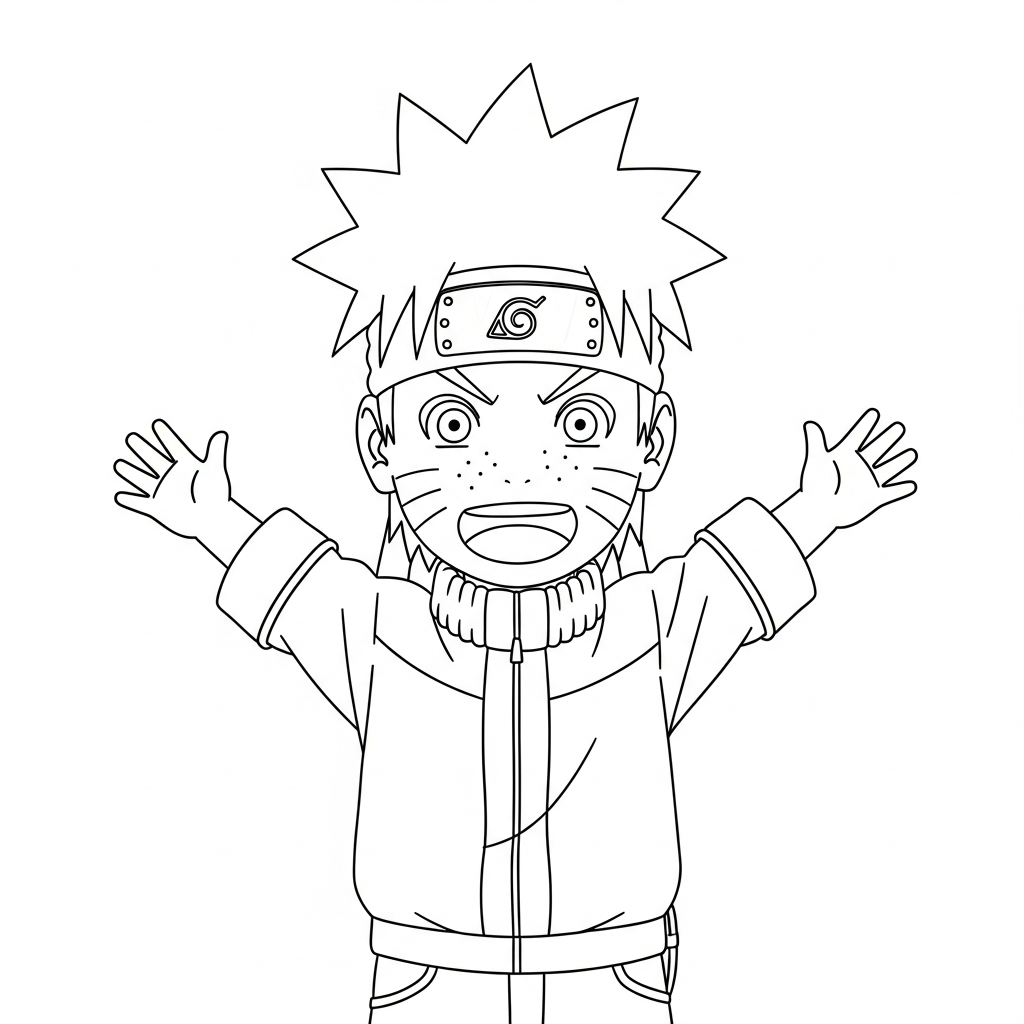 Desenho de Naruto para colorir gritando feliz com os braços abertos