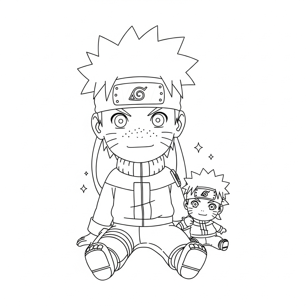 Desenho de Naruto para colorir sentado em cadeira balançando os pés
