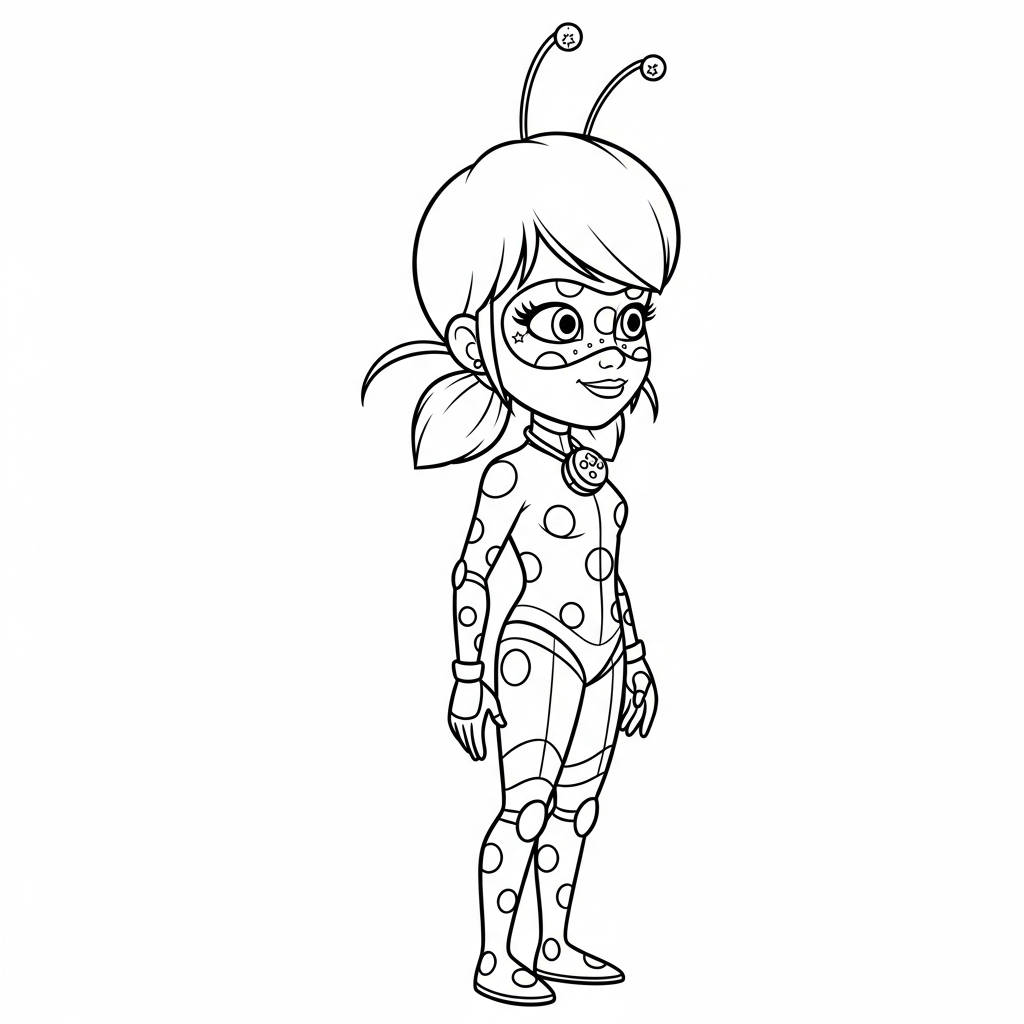 Desenho de ladybug miraculous para colorir vestida de robô com luzes em contorno