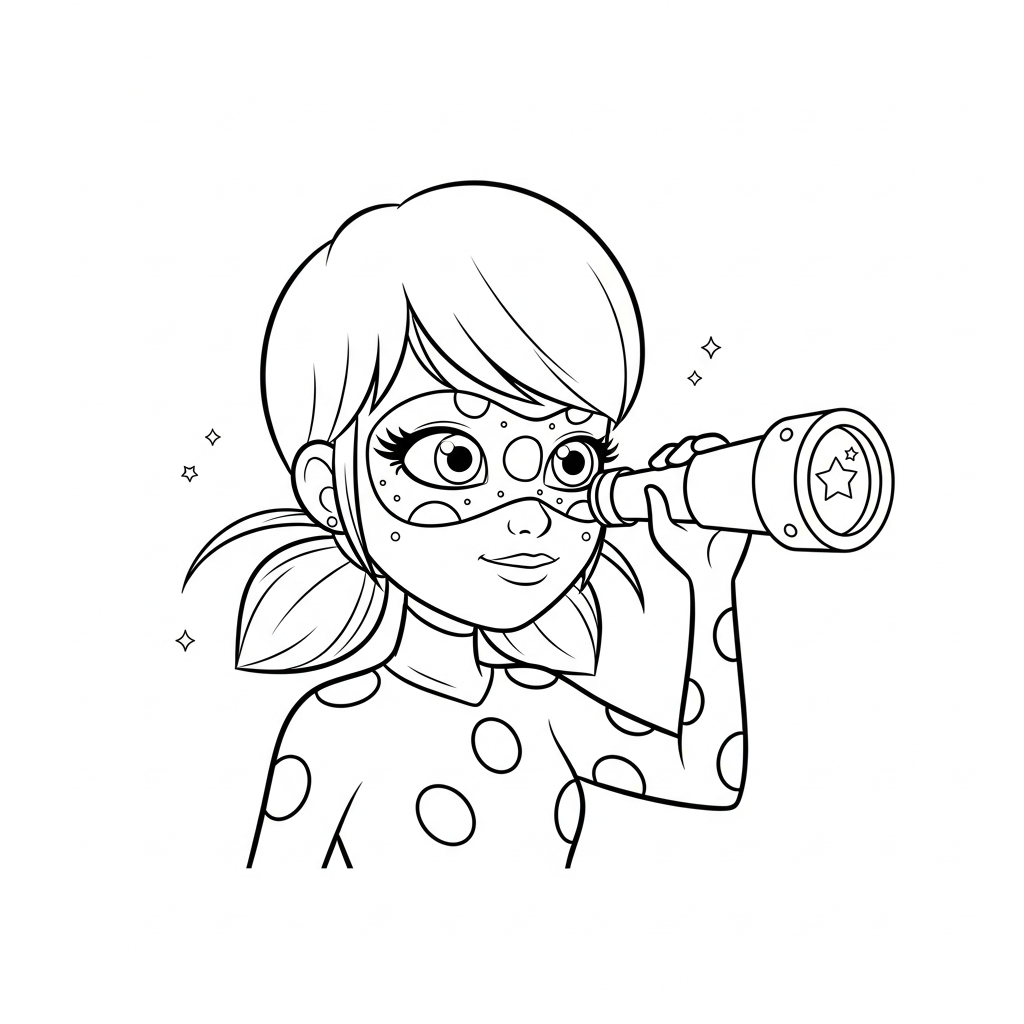 Desenho de Ladybug Miraculous para colorir observando estrelas com telescópio