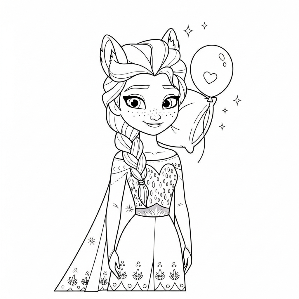 Desenho de Elsa Frozen para colorir dormindo com travesseiro e pequena estrela
