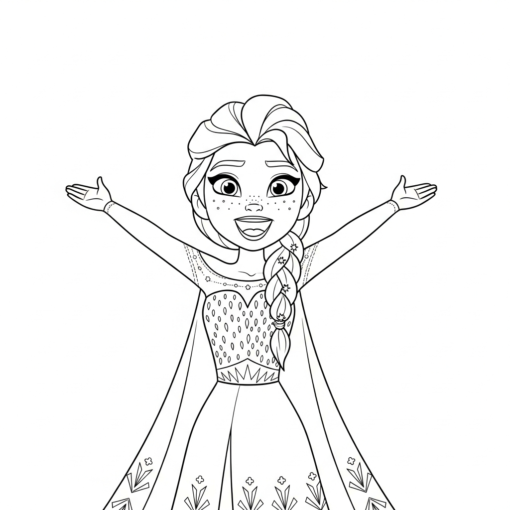 Desenho de Elsa Frozen para colorir gritando feliz com os braços abertos