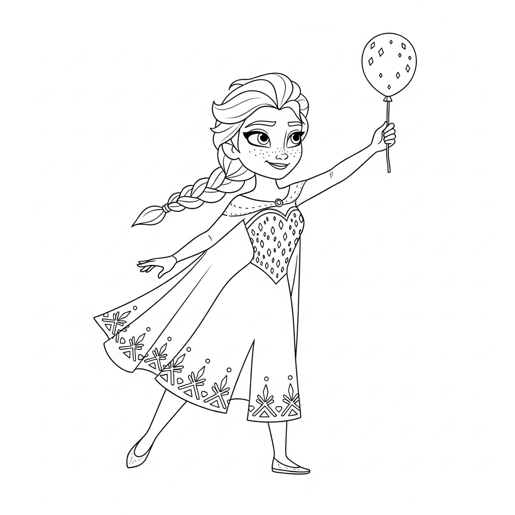 Desenho de Elsa Frozen para colorir praticando capoeira em ginga com pandeiro pequeno