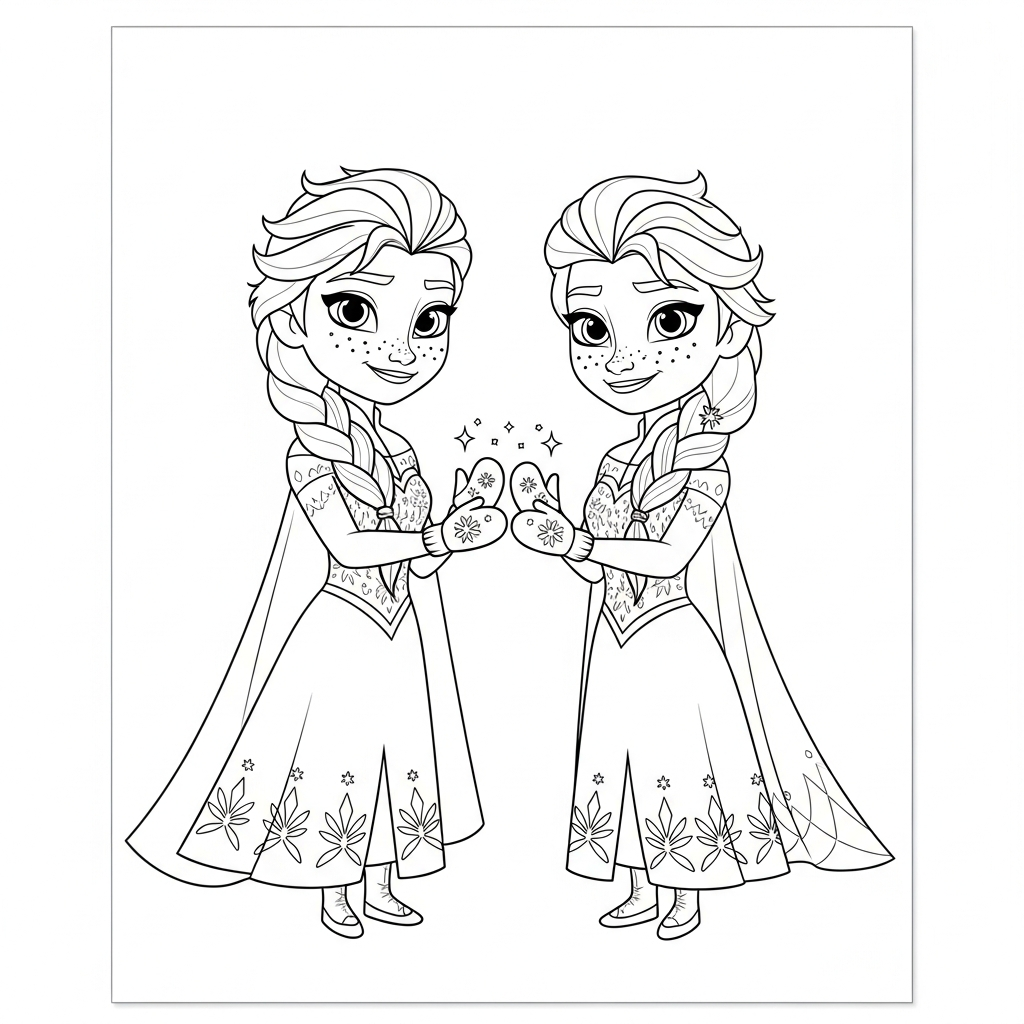 Desenho de Elsa Frozen para colorir em traje de inverno com luvas grossas