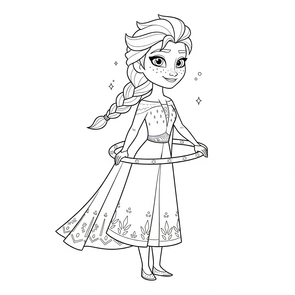 Desenho de Elsa Frozen para colorir brincando de roda com amiguinhos